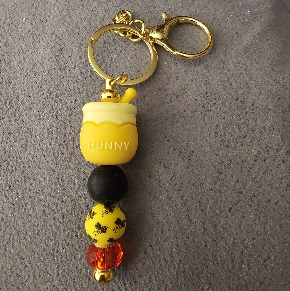 Yellow and Black Beaded Keychain